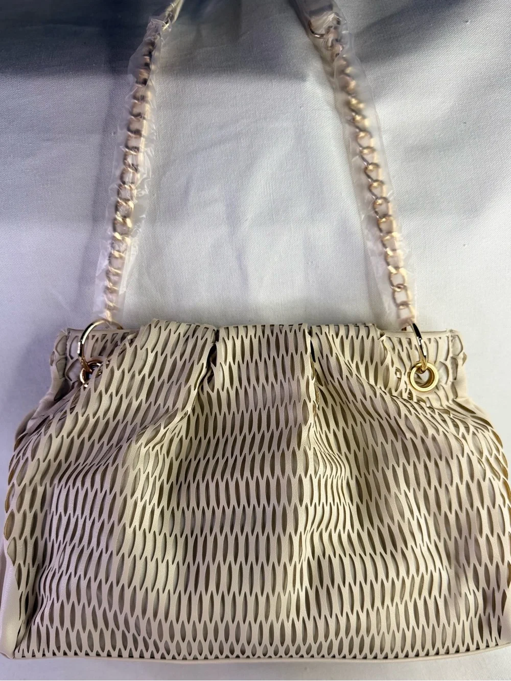 Nicole Miller Cream Mesh-Accent handbag